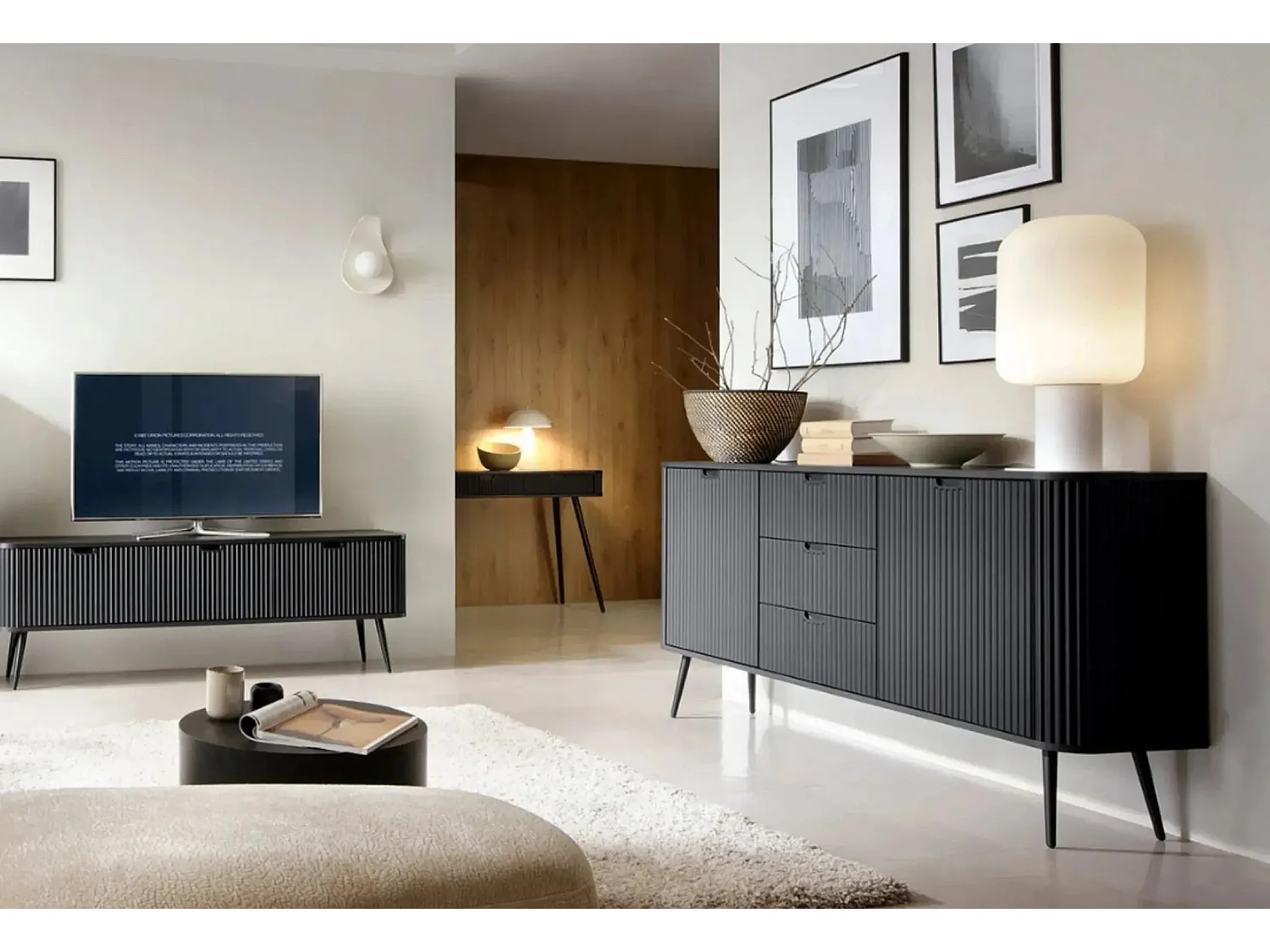 DIANA - Buffet pieds en métal 164cm - Noir