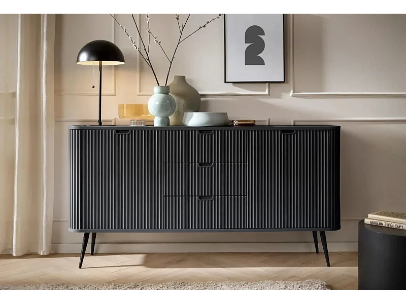 DIANA - Buffet pieds en métal 164cm - Noir