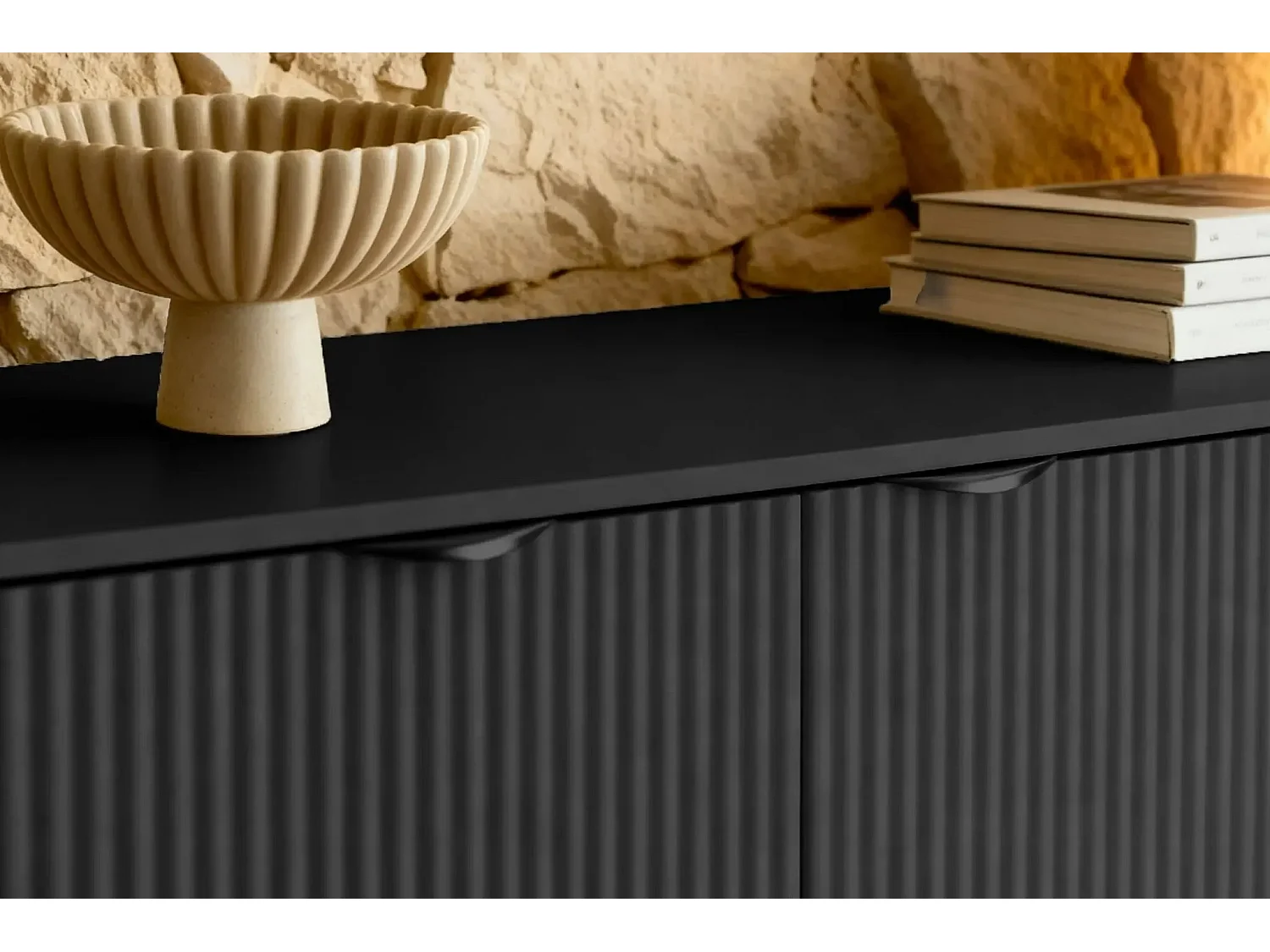 JOUDY - Buffet 2 portes 163cm effet rainuré - Noir