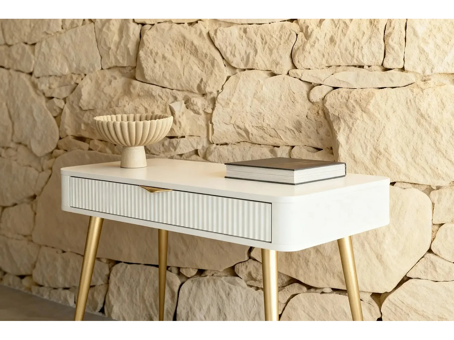 JOUDY - Bureau 100cm effet rainuré - Blanc