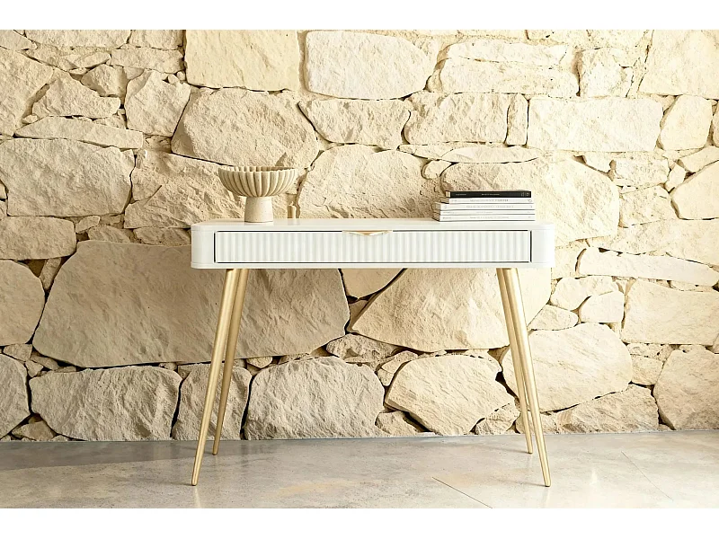 JOUDY - Bureau 100cm effet rainuré - Blanc