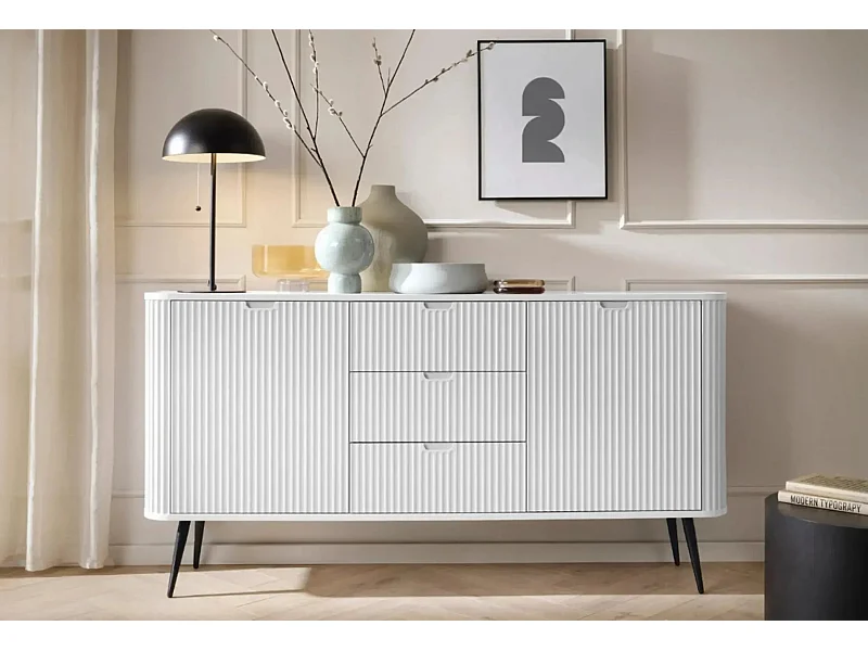 DIANA - Buffet pieds en métal 164cm - Blanc