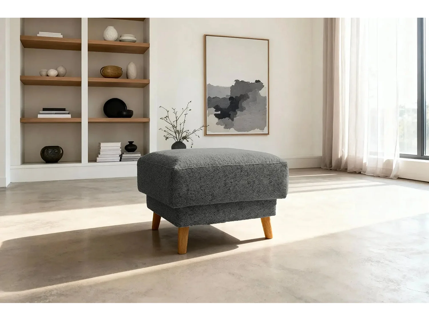 GASPARD - Pouf en tissu bouclette Noir 77x62x50