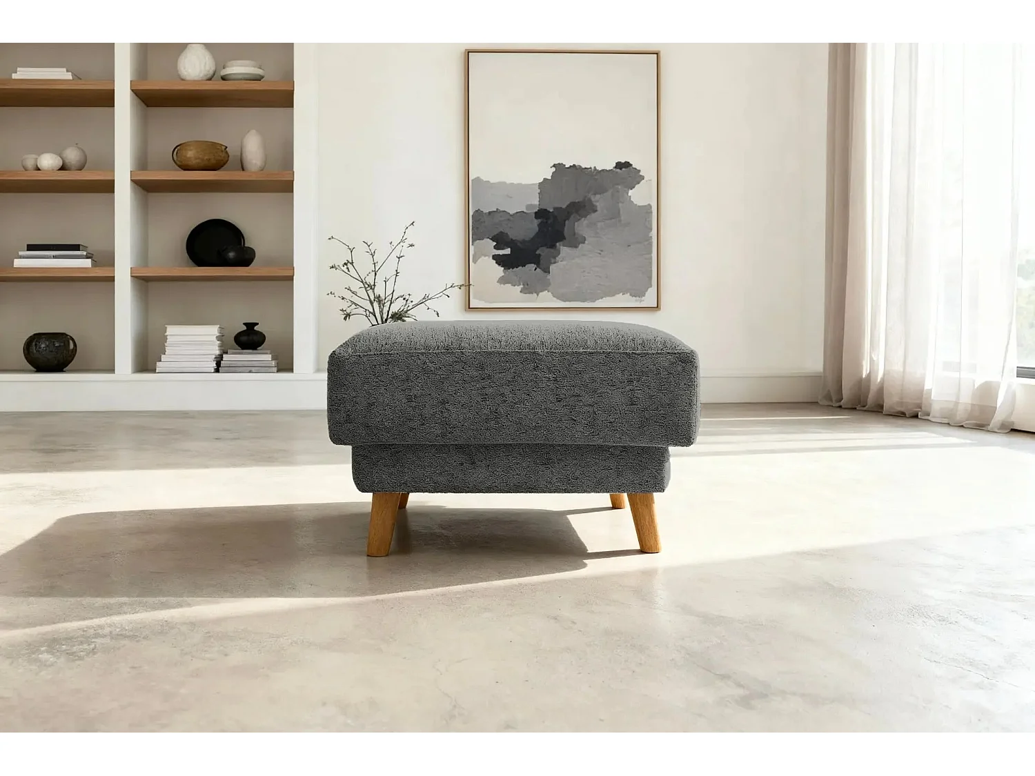 GASPARD - Pouf en tissu bouclette Noir 77x62x50