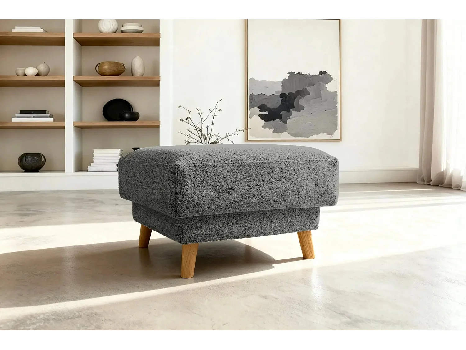 GASPARD - Pouf en tissu bouclette Noir 77x62x50