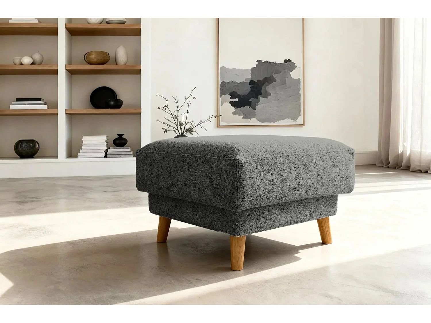 GASPARD - Pouf en tissu bouclette Noir 77x62x50