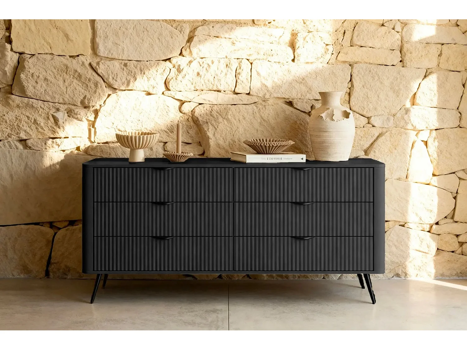 JOUDY - Buffet 163cm effet rainuré - Noir