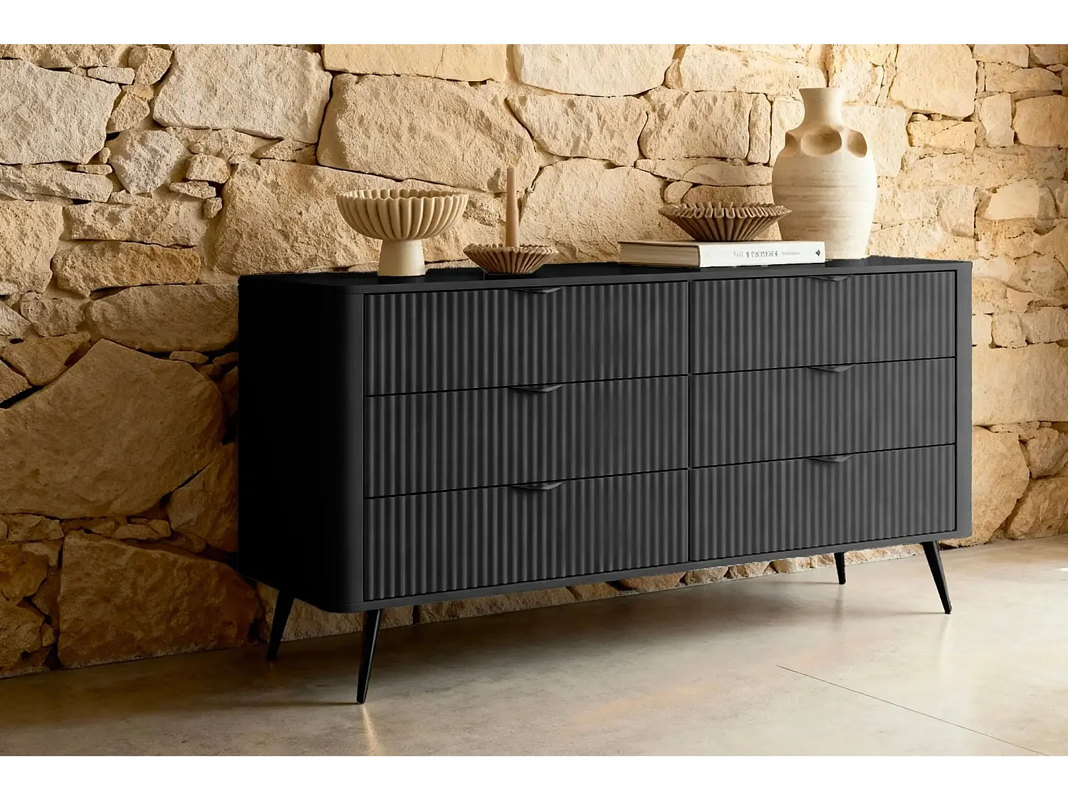 JOUDY - Buffet 163cm effet rainuré - Noir