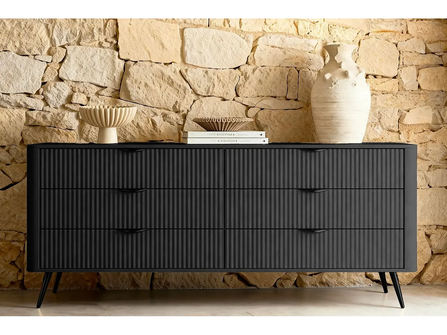 JOUDY - Buffet 163cm effet rainuré - Noir