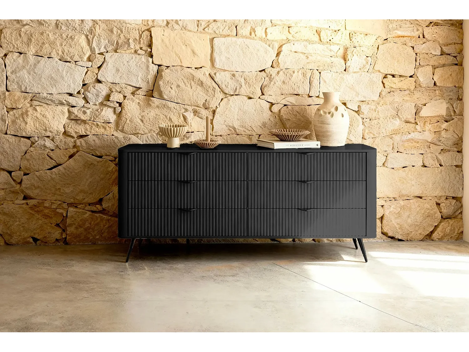 JOUDY - Buffet 163cm effet rainuré - Noir
