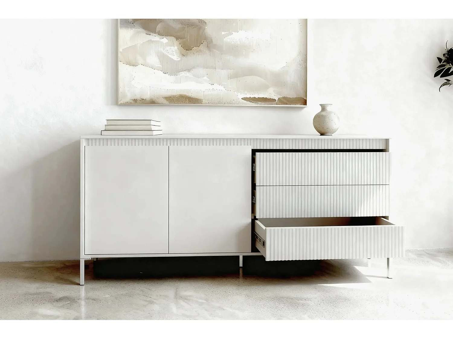 ALINA - Buffet 187cm pieds en métal - Beige