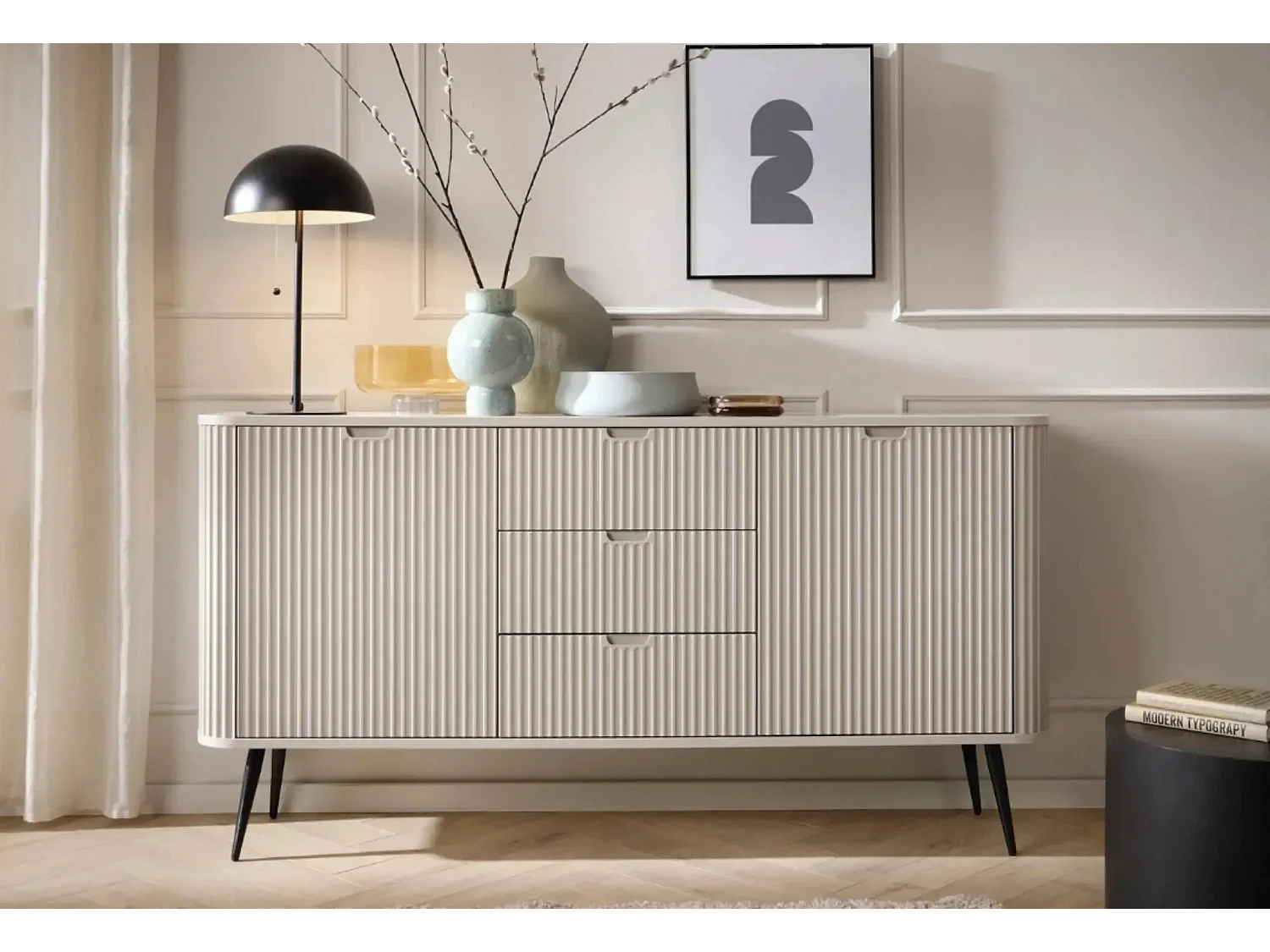 DIANA - Buffet pieds en métal 164cm - Beige