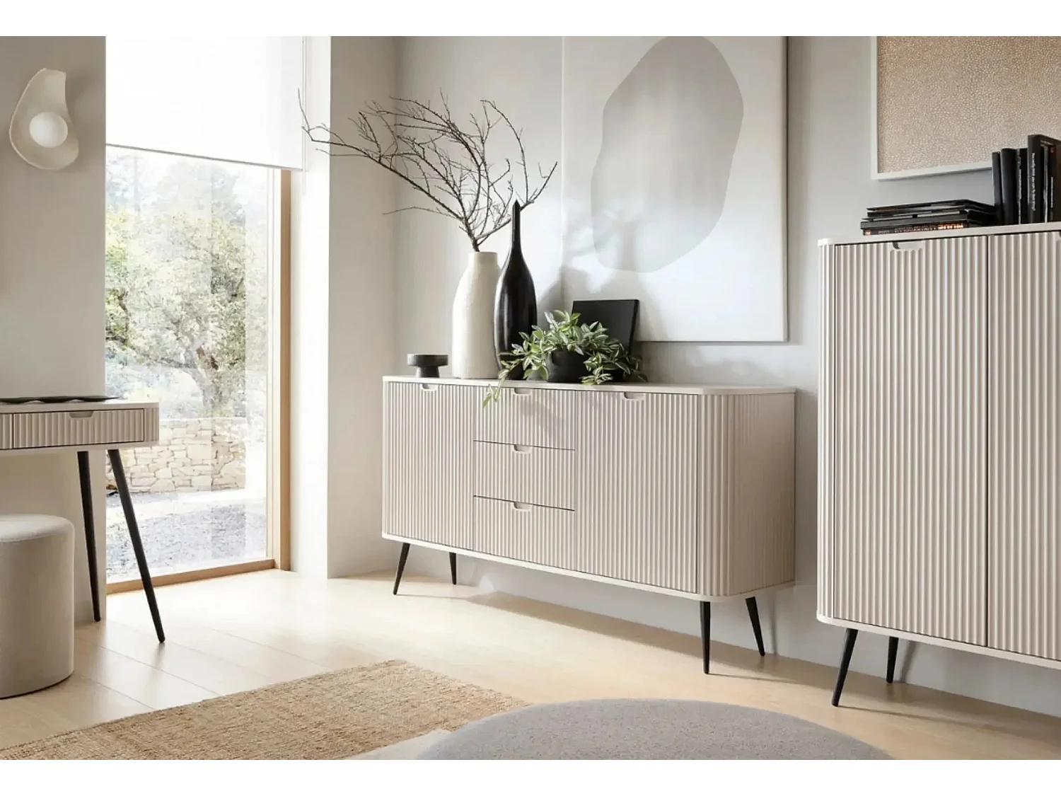 DIANA - Buffet pieds en métal 164cm - Beige