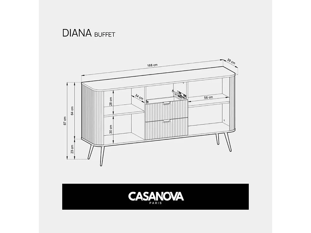 DIANA - Buffet pieds en métal 164cm - Beige