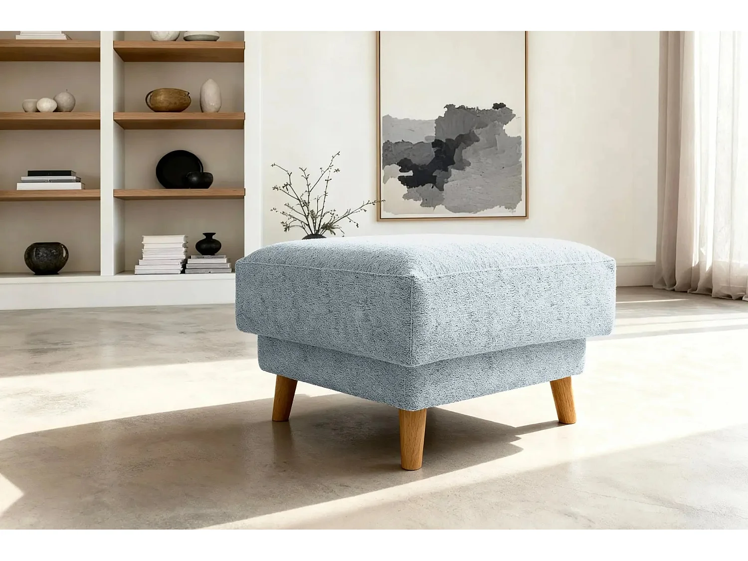 GASPARD - Pouf en tissu bouclette Bleu 77x62x50