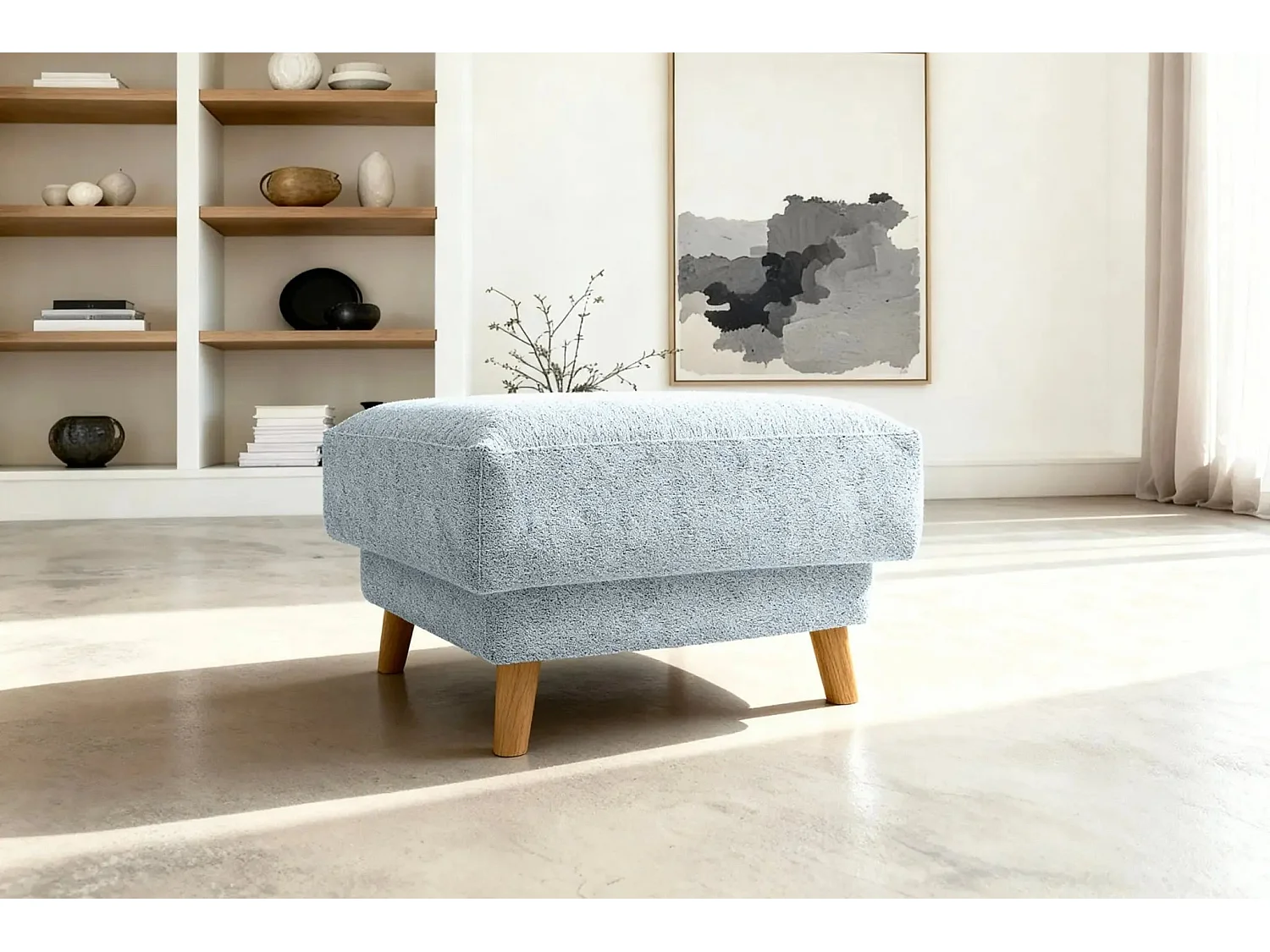 GASPARD - Pouf en tissu bouclette Bleu 77x62x50