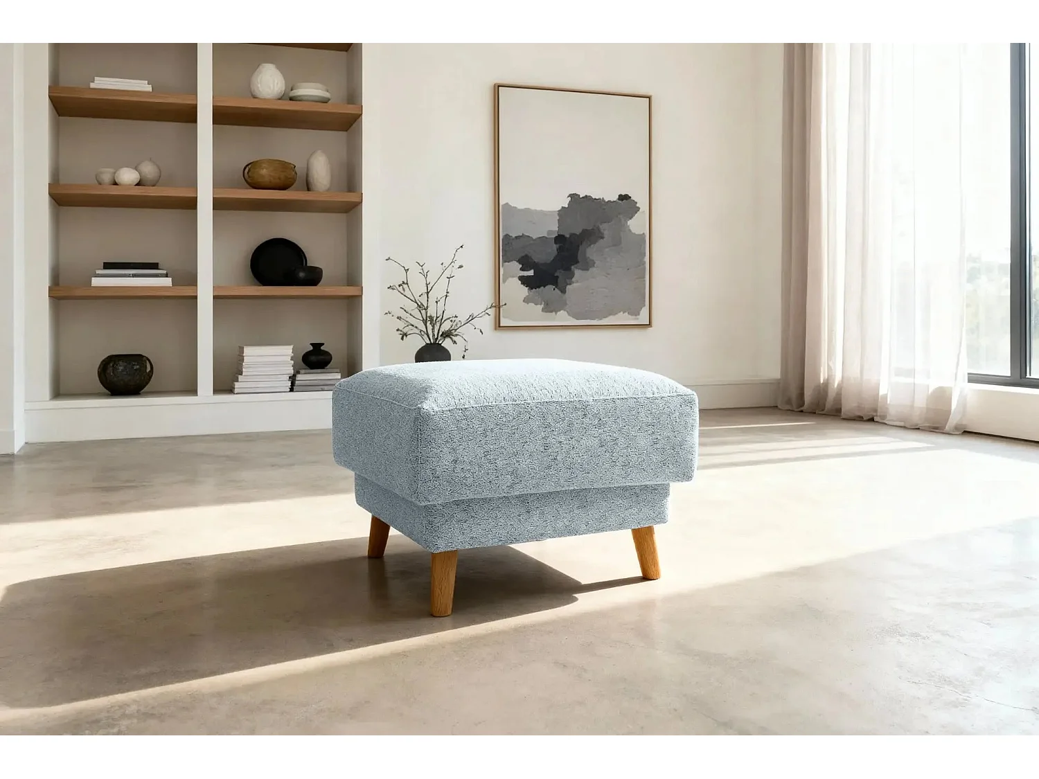 GASPARD - Pouf en tissu bouclette Bleu 77x62x50