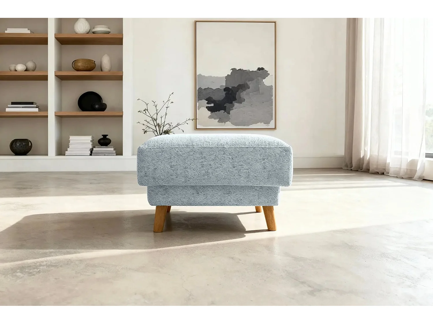 GASPARD - Pouf en tissu bouclette Bleu 77x62x50