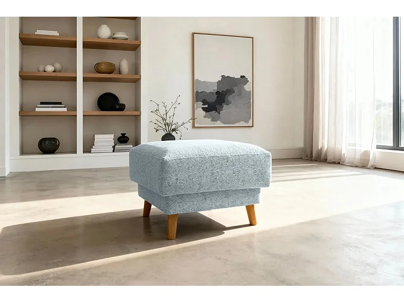 GASPARD - Pouf en tissu bouclette Bleu 77x62x50