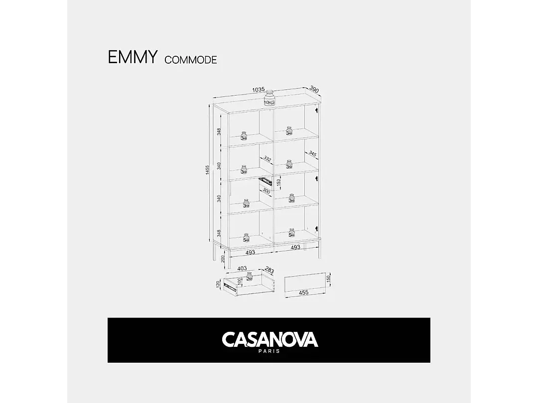 EMMY - Commode 2 portes 100cm - Brun