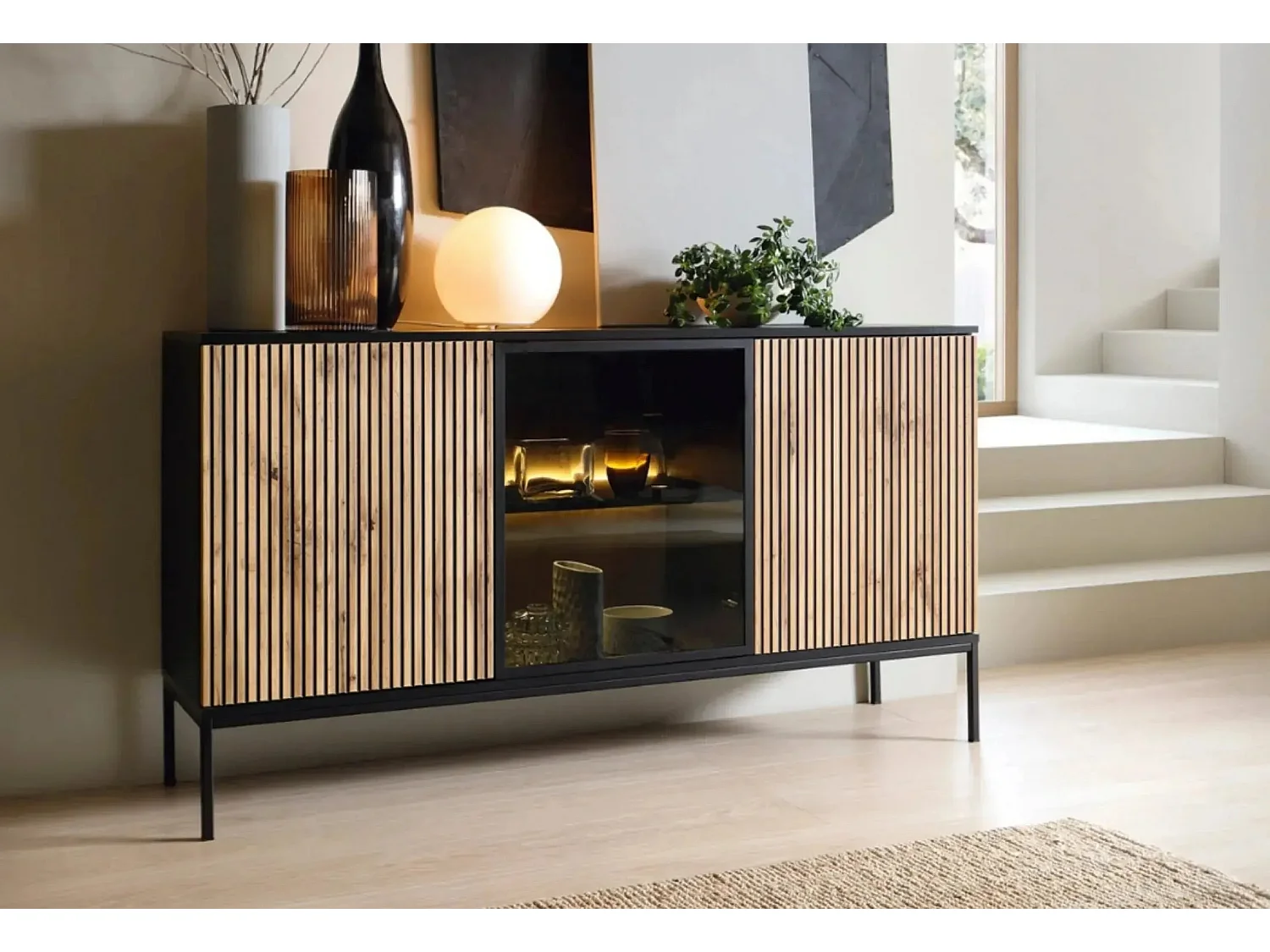 EMMY - Buffet en bois 153cm - Blanc cassé