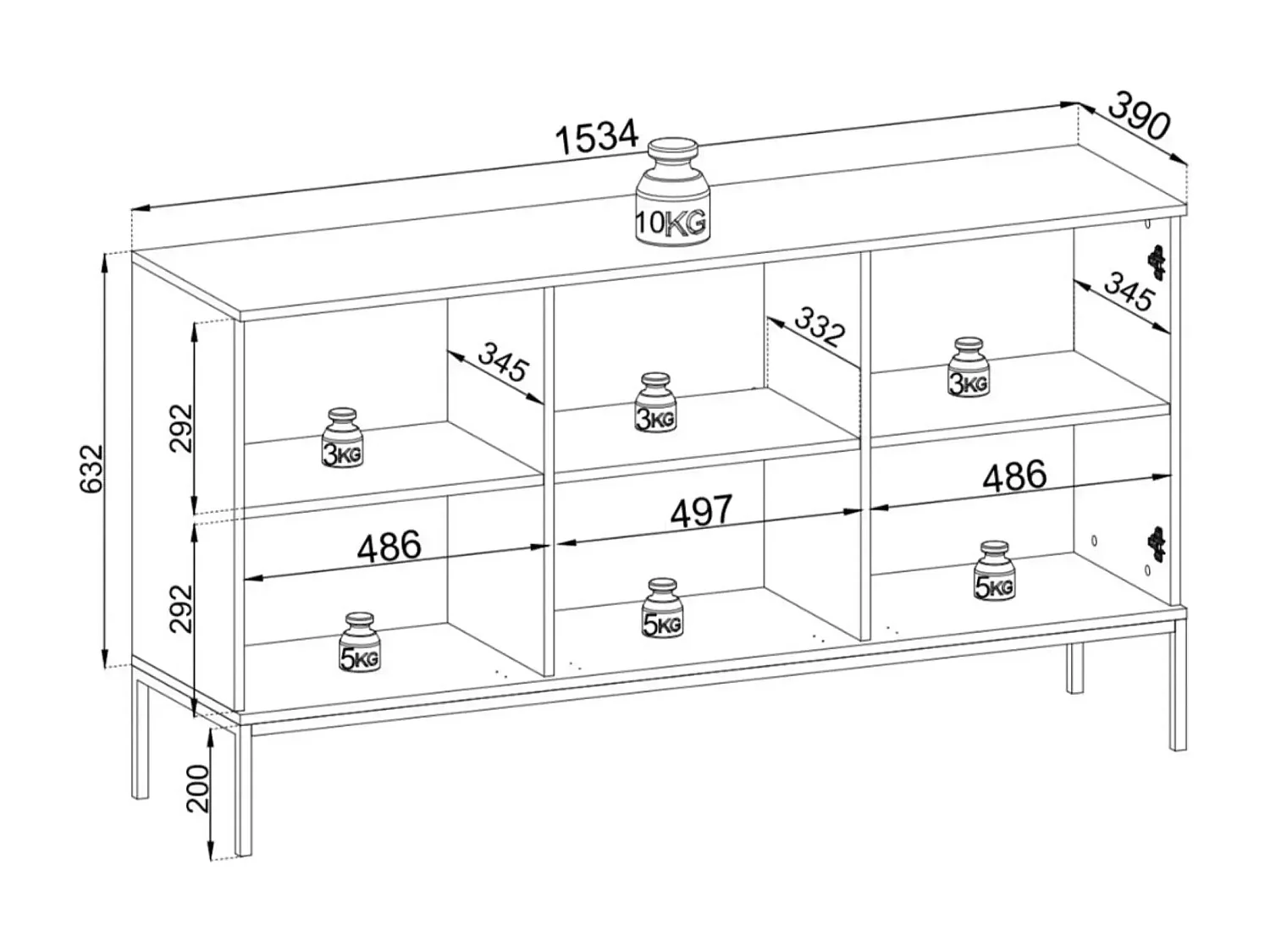 EMMY - Buffet en bois 153cm - Blanc cassé