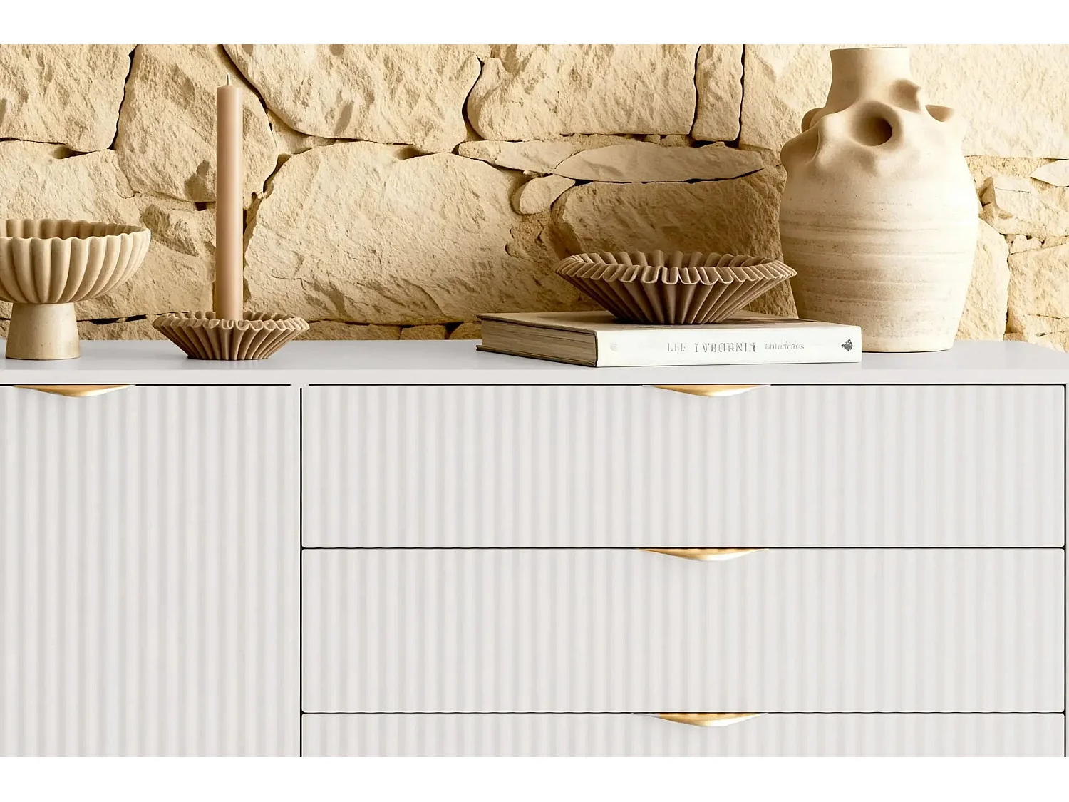 JOUDY MINI - Mini buffet 138cm effet rainuré - Beige