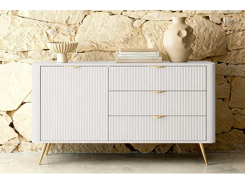 JOUDY MINI - Mini buffet 138cm effet rainuré - Beige