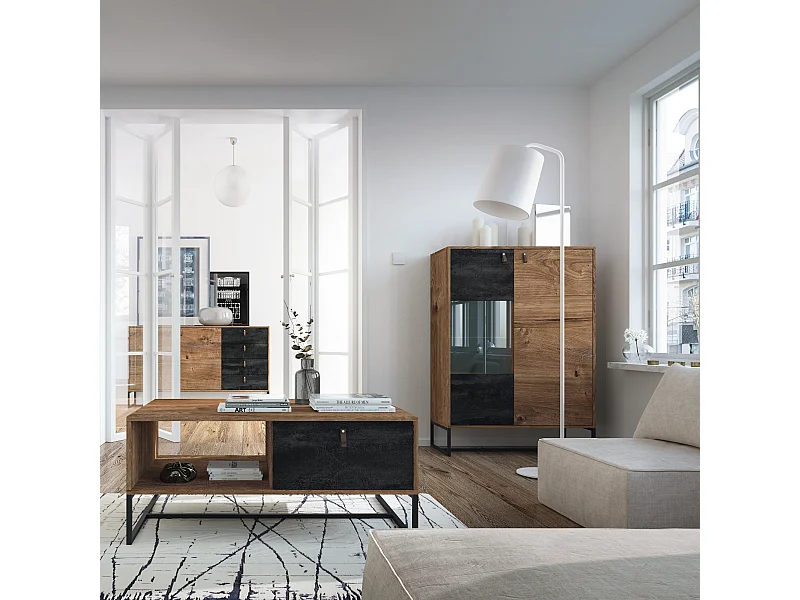 CAROLINE - Commode 2 portes en bois 90cm - Brun foncé