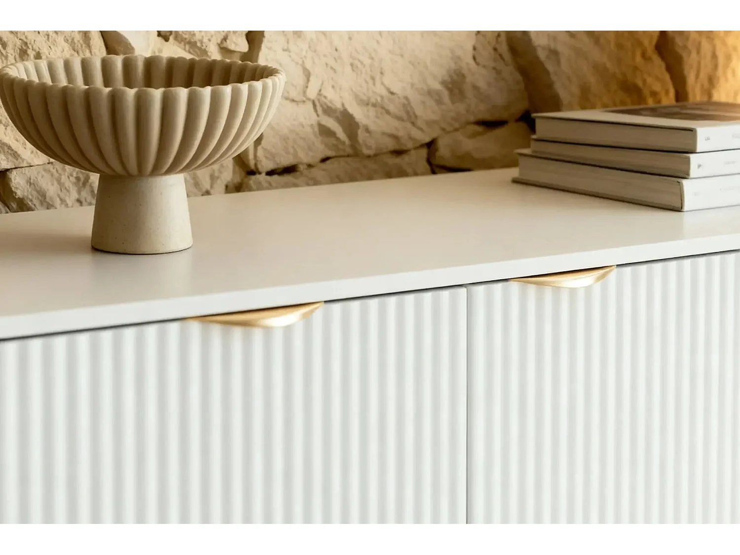 JOUDY - Buffet 2 portes 163cm effet rainuré - Blanc