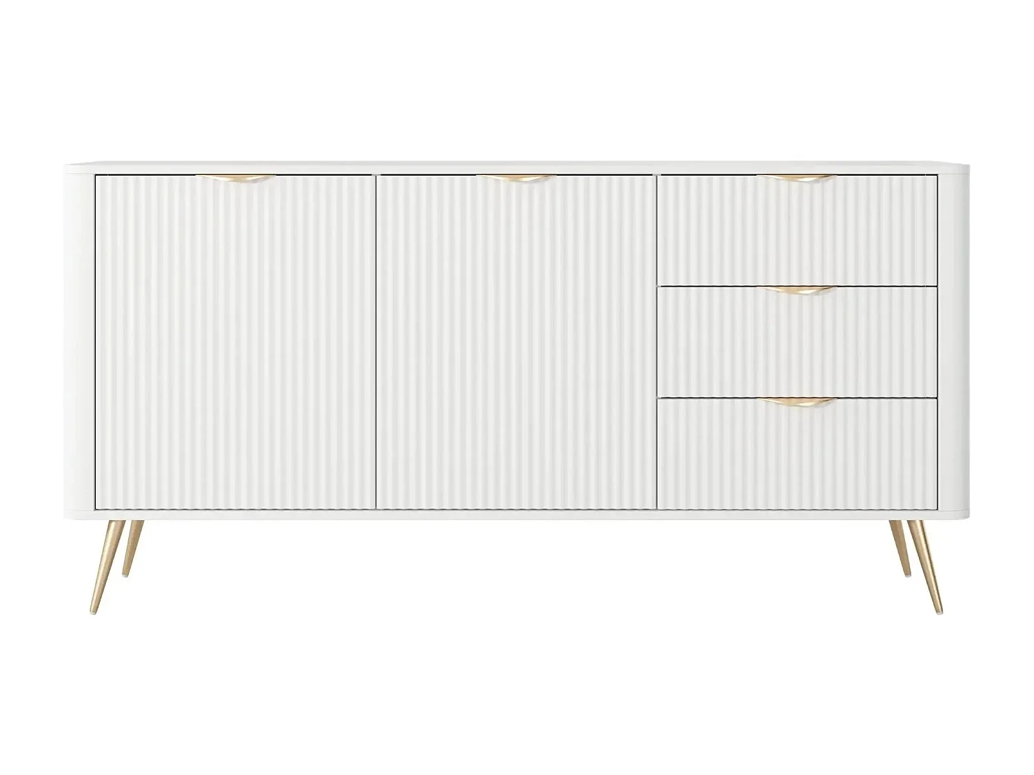 JOUDY - Buffet 2 portes 163cm effet rainuré - Blanc