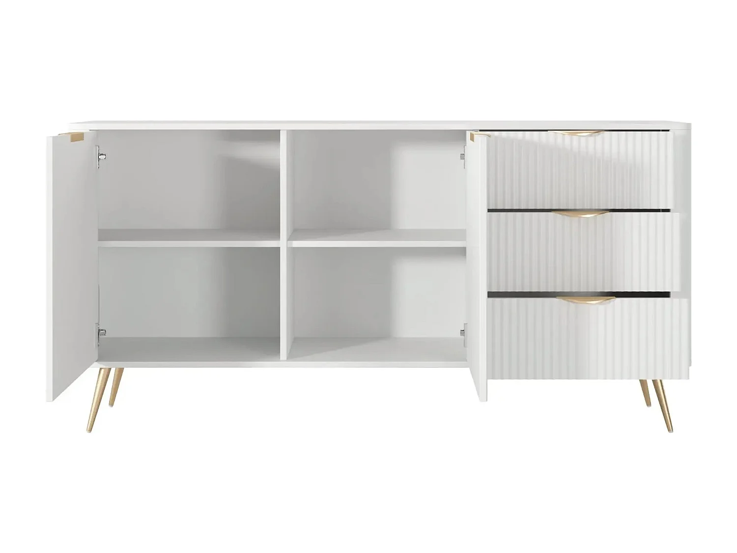 JOUDY - Buffet 2 portes 163cm effet rainuré - Blanc