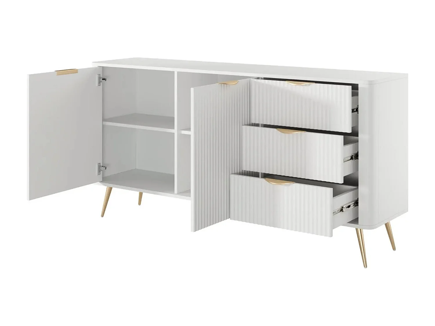 JOUDY - Buffet 2 portes 163cm effet rainuré - Blanc