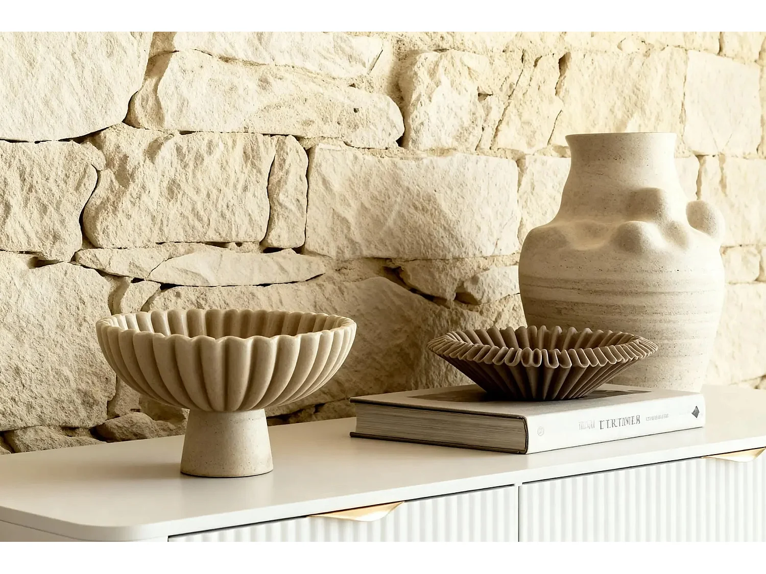 JOUDY MINI - Mini buffet 138cm effet rainuré - Blanc