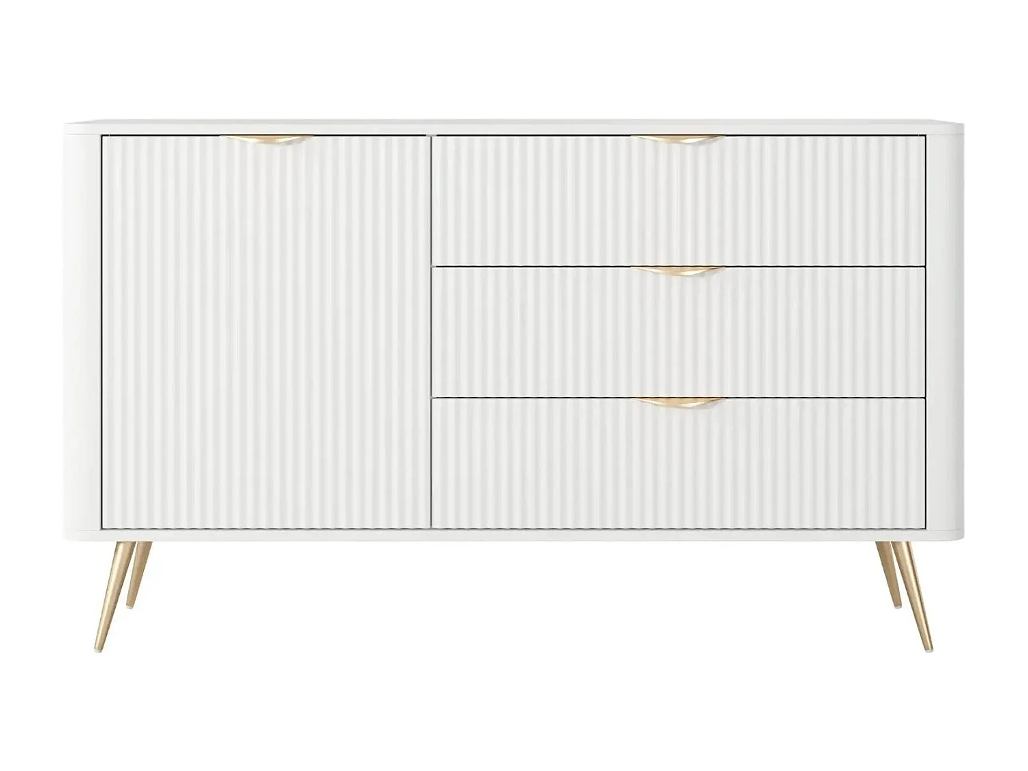 JOUDY MINI - Mini buffet 138cm effet rainuré - Blanc