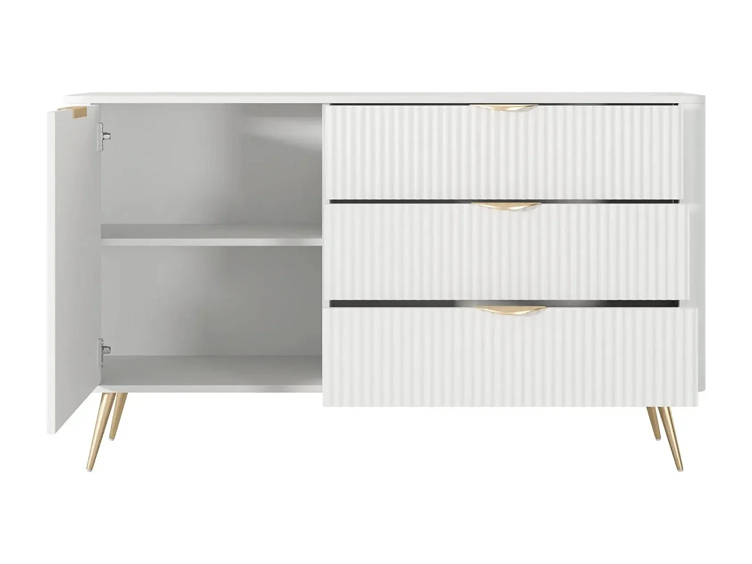 JOUDY MINI - Mini buffet 138cm effet rainuré - Blanc