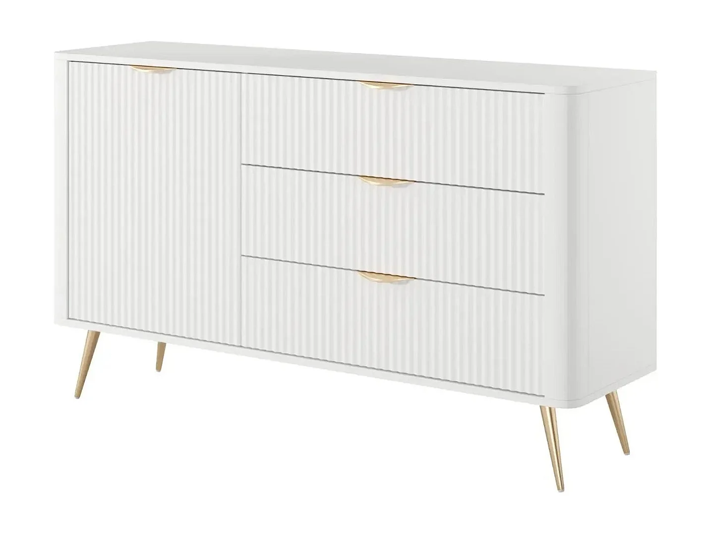 JOUDY MINI - Mini buffet 138cm effet rainuré - Blanc