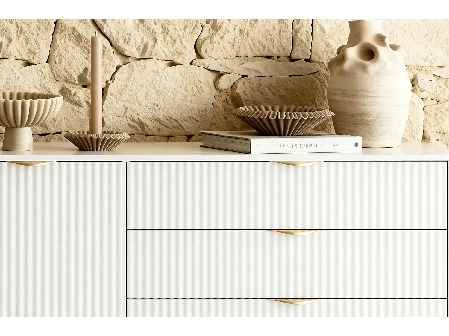 JOUDY MINI - Mini buffet 138cm effet rainuré - Blanc