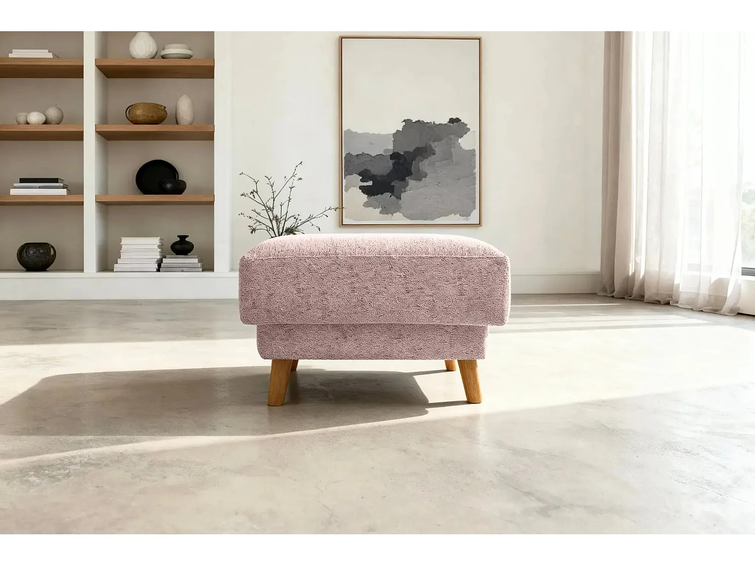 GASPARD - Pouf en tissu bouclette Rose 77x62x50
