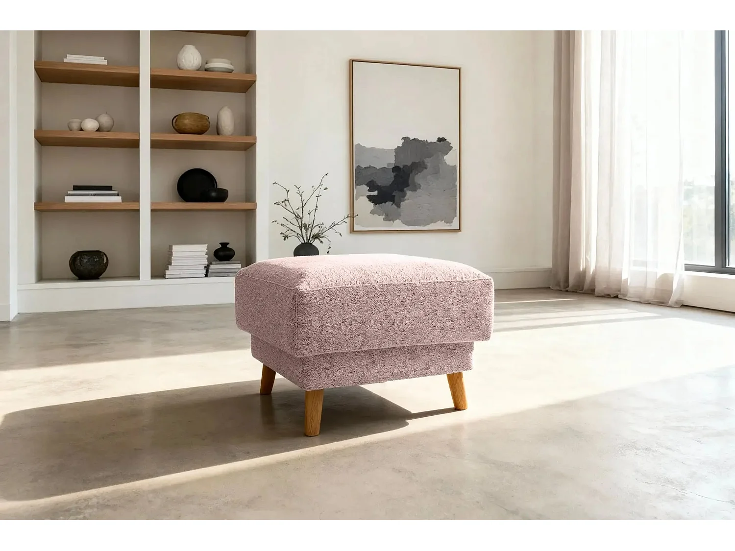 GASPARD - Pouf en tissu bouclette Rose 77x62x50