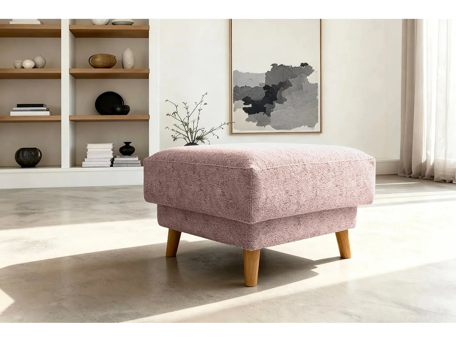 GASPARD - Pouf en tissu bouclette Rose 77x62x50