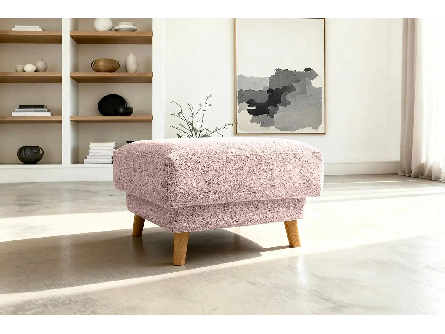 GASPARD - Pouf en tissu bouclette Rose 77x62x50