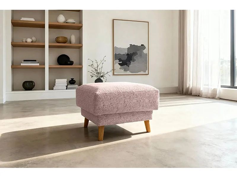 GASPARD - Pouf en tissu bouclette Rose 77x62x50