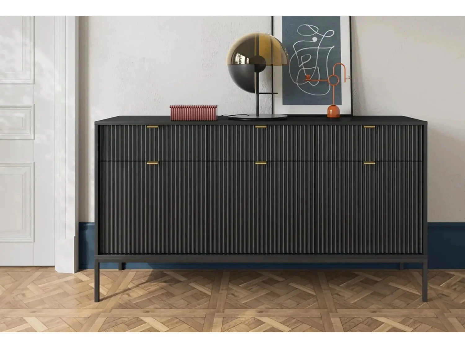 CHARLES - Buffet en bois 154cm - Noir