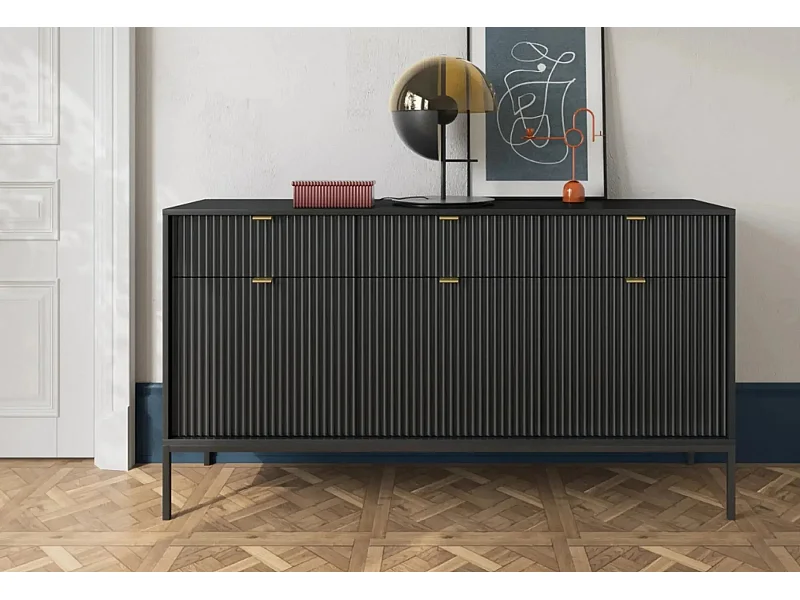 CHARLES - Buffet en bois 154cm - Noir