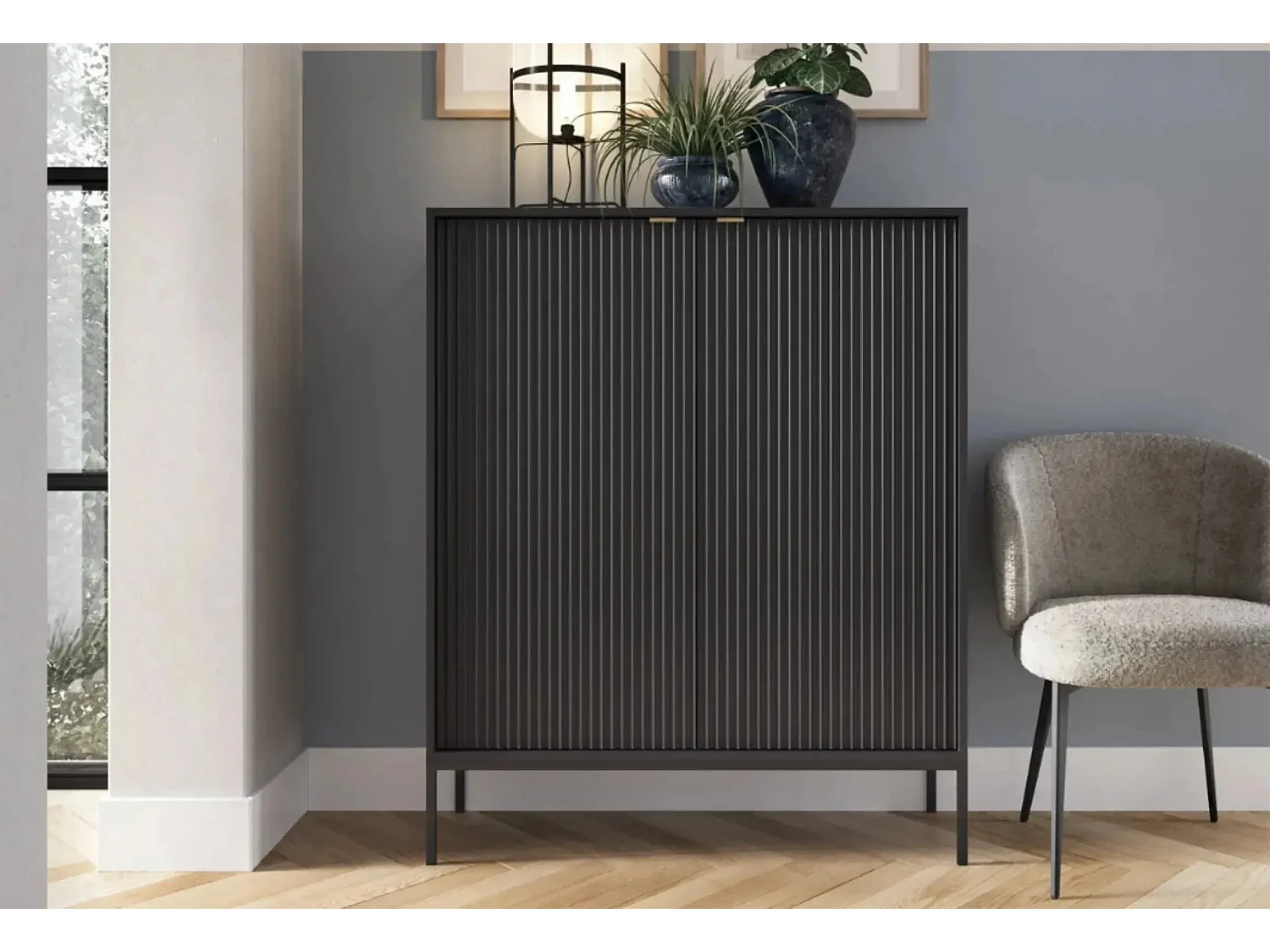 CHARLES - Commode 2 portes tiroirs 100cm - Noir