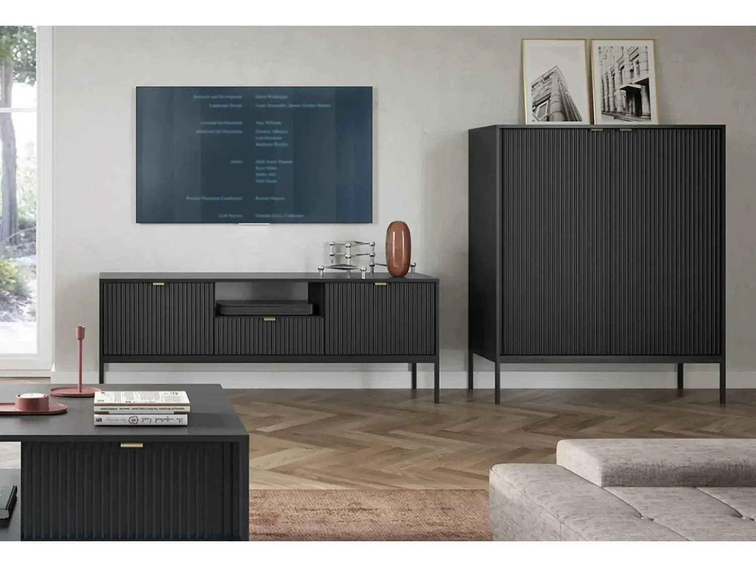 CHARLES - Commode 2 portes tiroirs 100cm - Noir