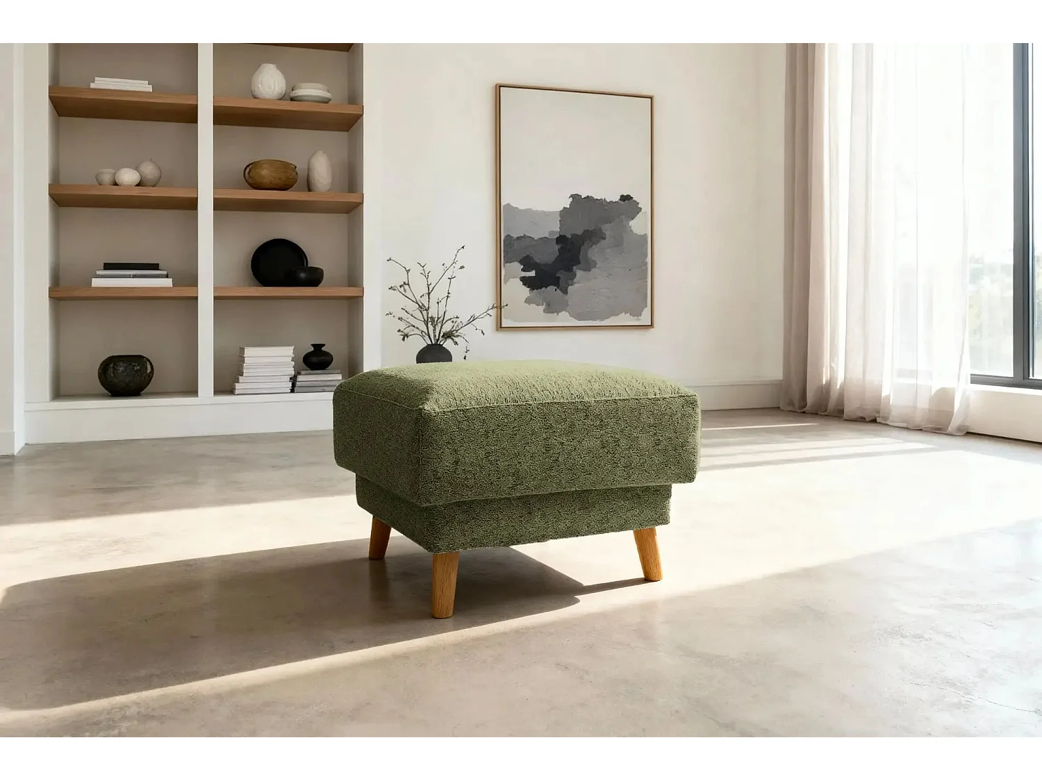 GASPARD - Pouf en tissu bouclette Vert 77x62x50