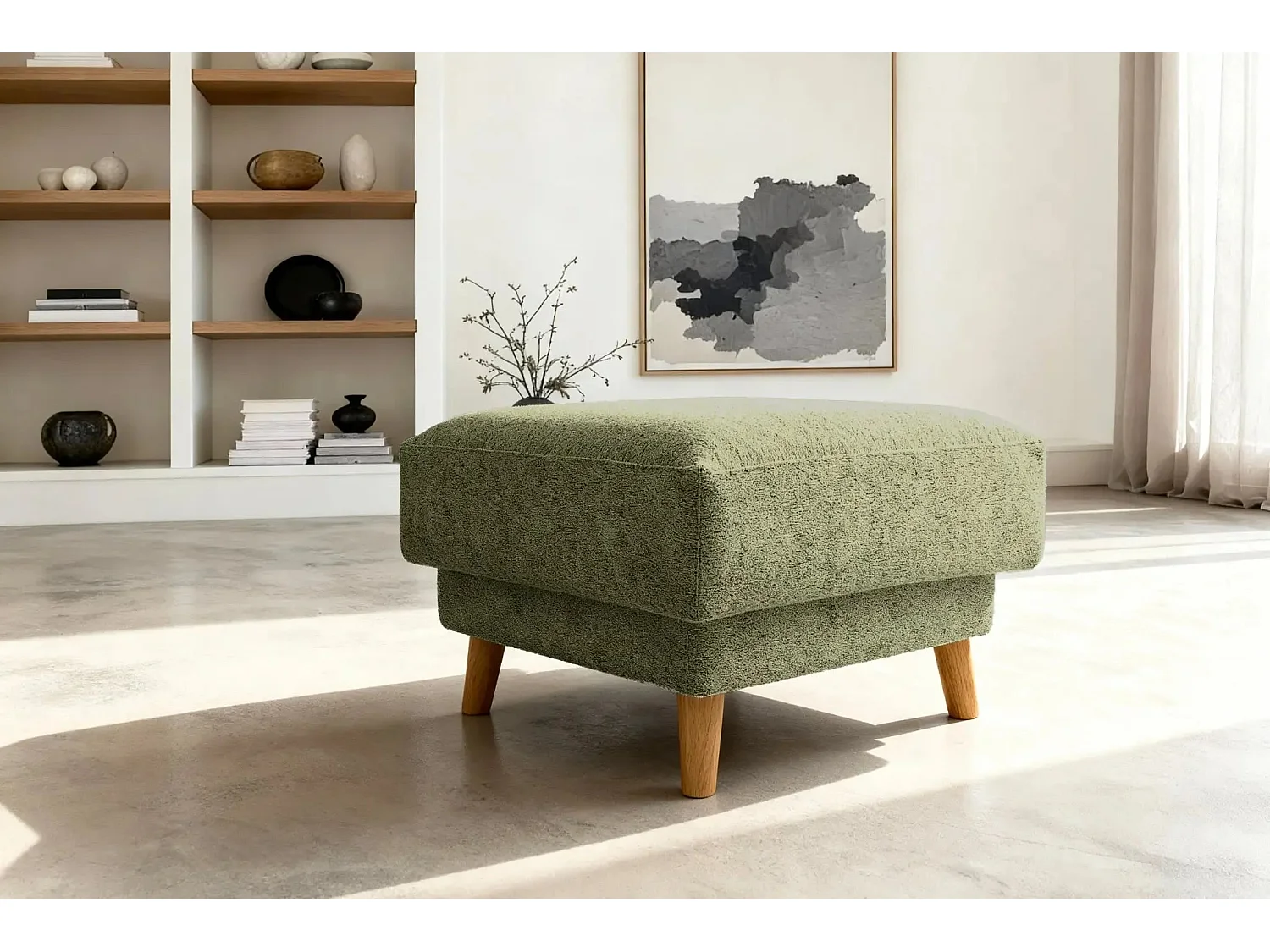 GASPARD - Pouf en tissu bouclette Vert 77x62x50