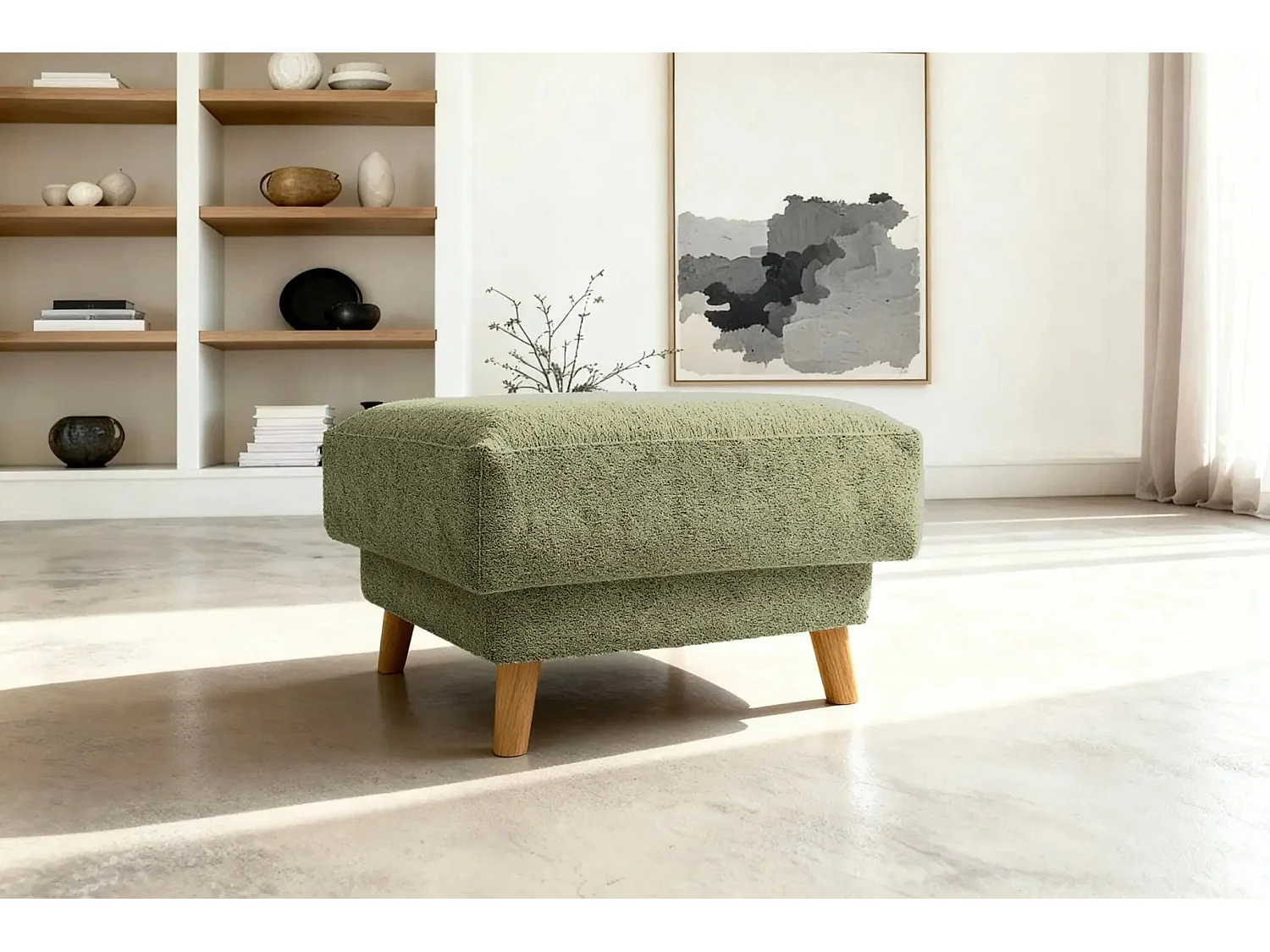 GASPARD - Pouf en tissu bouclette Vert 77x62x50